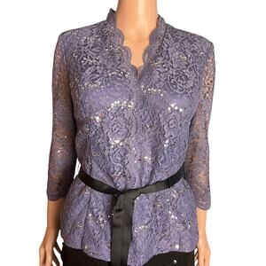 Alex Evenings Gray Lace And Sequin Evening Wear Top Small Party Cottage Core